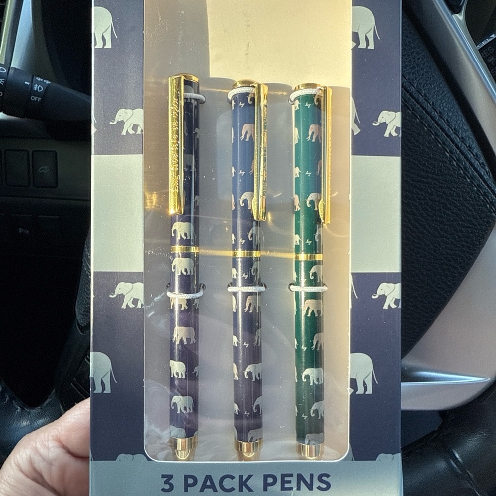 Lug Elephant Print Pen Set - Blue, Purple, & Green with Gold accents